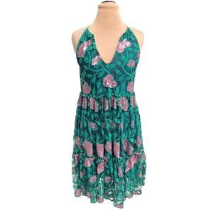 Badgley Mischka Belle Green & Pink Sequin Floral Dress Size 4